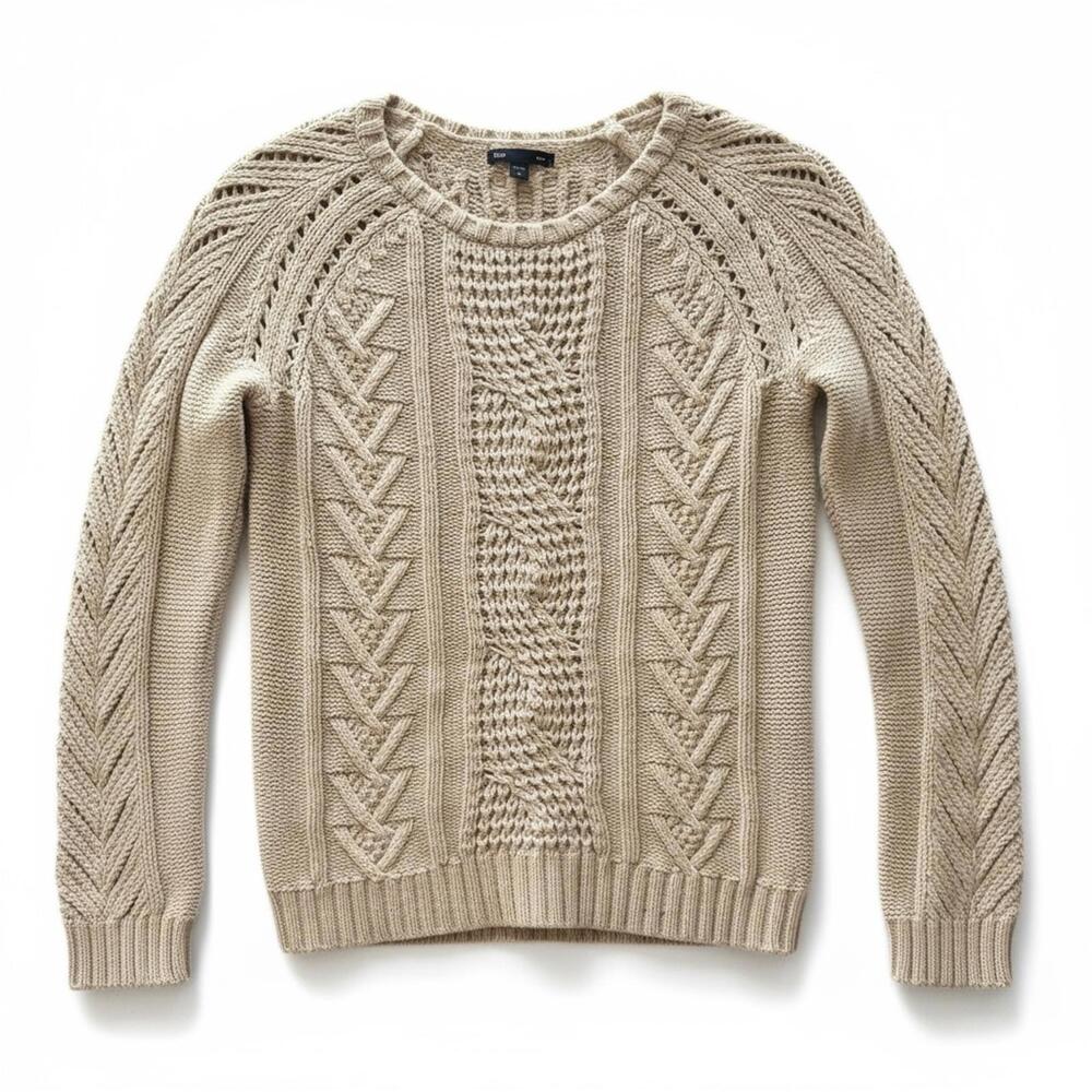 Gap Cable Knit Sweater Beige M | Y2K Academia Vintage Cozy